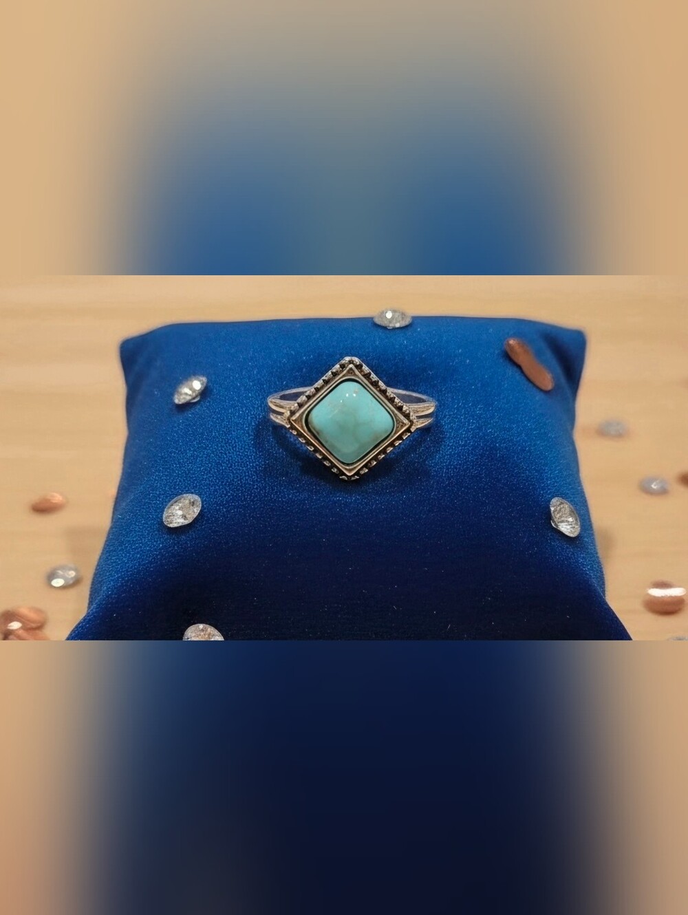 Turquoise Square Stone Ring - Women Jewelry Size 6